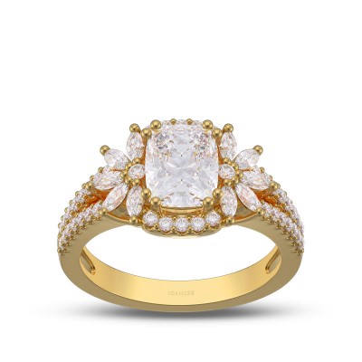 Yellow Gold Cushion Cut White Sapphire 925 Sterling Silver Halo Engagement Ring