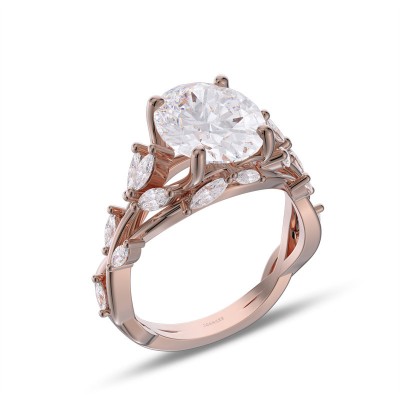Rose Gold Oval Cut White Sapphire 925 Sterling Silver Vines Leaf Engagement Ring