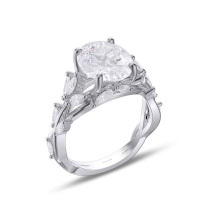 Oval Cut White Sapphire 925 Sterling Silver Vines Leaf Engagement Ring