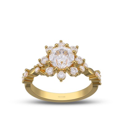 Yellow Gold Round Cut White Sapphire 925 Sterling Silver Halo Minimalist Ring