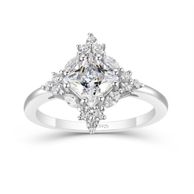 Vintage Princess Cut White Sapphire 925 Sterling Silver Halo Engagement Ring