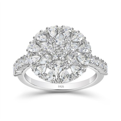 Floral White Sapphire 925 Sterling Silver Cluster Engagement Ring