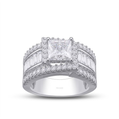 Princess Cut White Sapphire 925 Sterling Silver Halo Engagement Ring