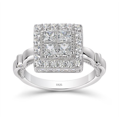 Princess Cut White Sapphire 925 Sterling Silver Halo Engagement Ring