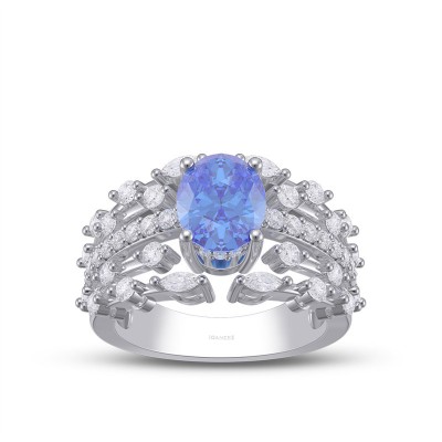 Oval Cut Blue Sapphire 925 Sterling Silver Engagement Ring