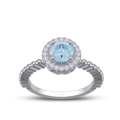 Round Cut Aquamarine 925 Sterling Silver Halo Engagement Ring