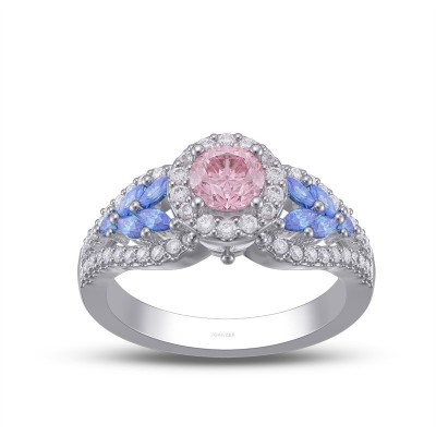 Round Cut Pink Sapphire 925 Sterling Silver Halo Engagement Ring