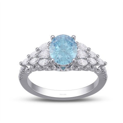 Oval Cut Aquamarine 925 Sterling Silver Cluster Engagement Ring