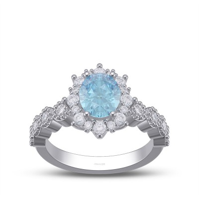 Oval Cut Aquamarine 925 Sterling Silver Halo Engagement Ring