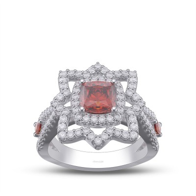 Cushion Cut Ruby 925 Sterling Silver Flower Halo Engagement Ring