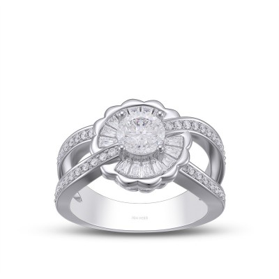 Round & Baguette White Sapphire 925 Sterling Silver Cross Engagement Ring