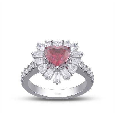 Heart Cut Ruby 925 Sterling Silver Halo Engagement Ring