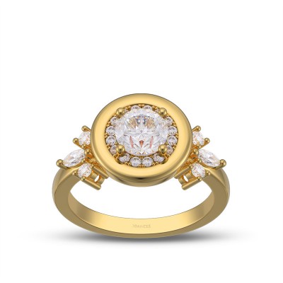 Yellow Gold Round Cut White Sapphire 925 Sterling Silver Halo Bezel Engagement Ring