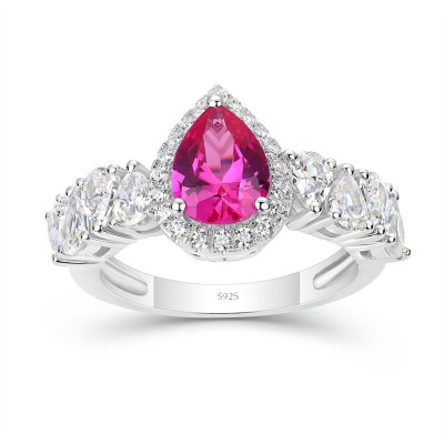 Pear Cut Pink Sapphire 925 Sterling Silver Halo Engagement Ring