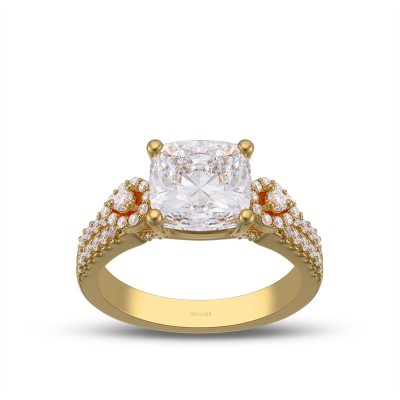 Yellow Gold Cushion Cut White Sapphire 925 Sterling Silver Engagement Ring