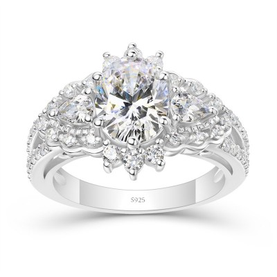 Oval Cut White Sapphire 925 Sterling Silver Halo Engagement Ring