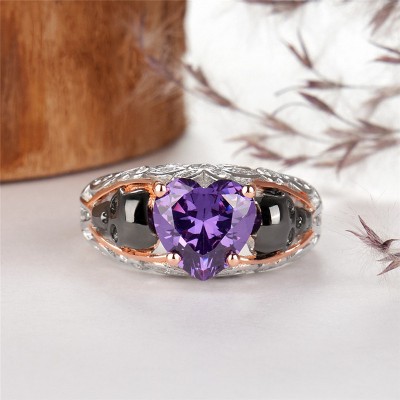 Heart Cut Amethyst 925 Sterling Silver Skull Ring