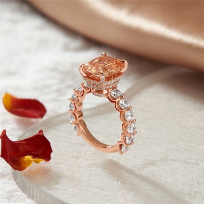 Rose Gold Radiant Cut Champagne 925 Sterling Silver Engagement Ring