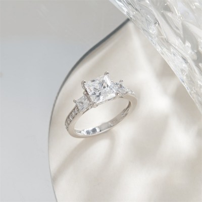 Princess Cut White Sapphire 925 Sterling Silver 3-Stone Engagement Ring