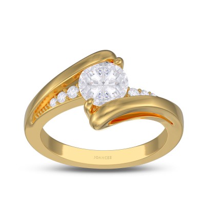 Bypass Design Yellow Gold Round Cut White Sapphire 925 Sterling Silver Swirl Engagement Ring