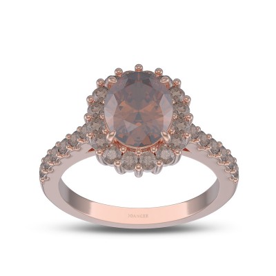 Rose Gold Oval Cut Chocolate 925 Sterling Silver Halo Engagement Ring