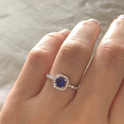 Princess Cut Blue Sapphire 925 Sterling Silver Engagement Ring