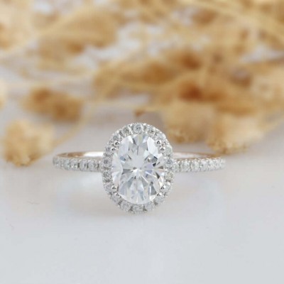 Oval Cut White Sapphire 925 Sterling Silver Halo Engagement Ring