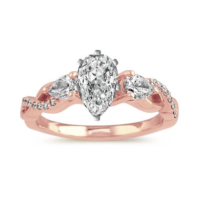 Rose Gold Pear Cut White Sapphire Sterling 925 Silver Twisted Halo Engagement Ring