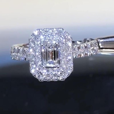 Emerald Cut White Sapphire 925 Sterling Silver Halo Engagement Ring
