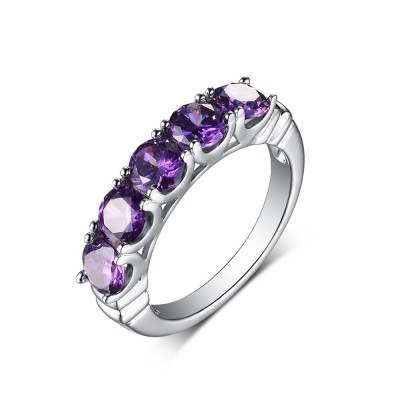 Round Cut Amethyst 925 Sterling Silver Wedding Band