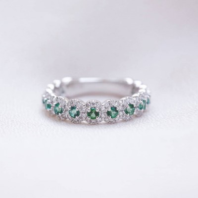 Round Cut Emerald 925 Sterling Silver Women's Wedding Band