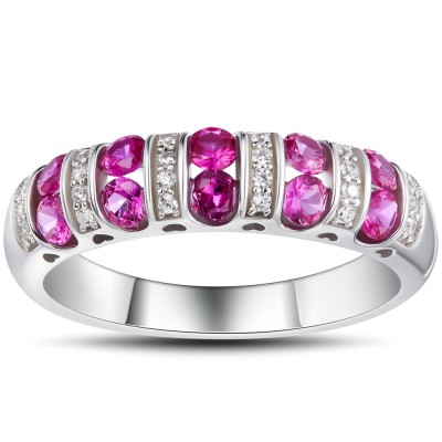 Round Cut Ruby 925 Sterling Silver Women's Wedding Band
