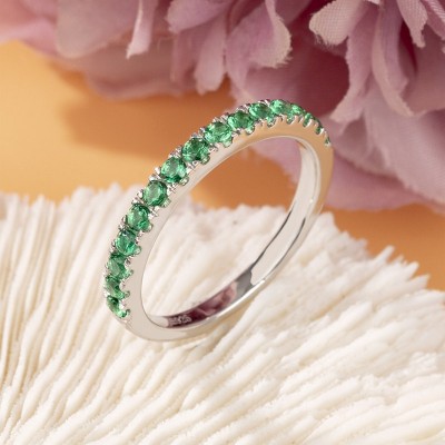 Round Cut Emerald 925 Sterling Silver Women's Wedding Band