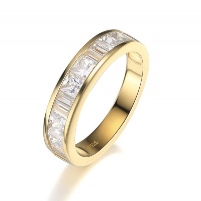 Princess Cut White Sapphire Gold 925 Sterling Silver Women's Wedding Bands