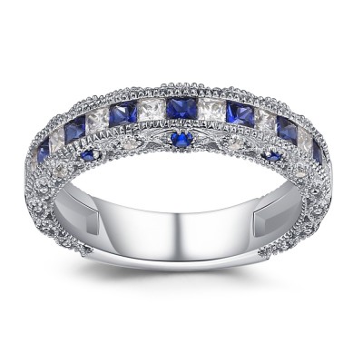 Princess Cut Sapphire 925 Sterling Silver Women's Wedding Bands