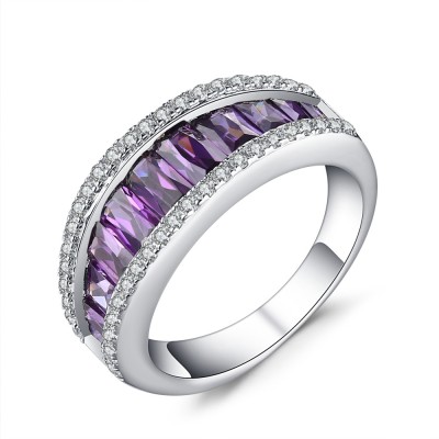 Round Cut Amethyst 925 Sterling Silver Women's Wedding Bands