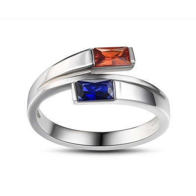 Princess Cut Ruby and Sapphire 925 Sterling Silver Engagement Ring