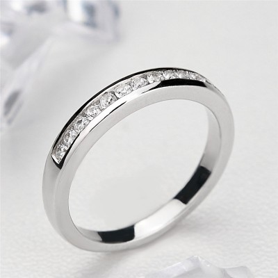 Classic Round Cut White Sapphire 925 Sterling Silver Women's Wedding Band