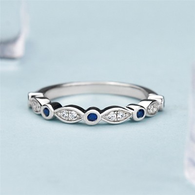 Round Cut Blue Sapphire 925 Sterling Silver Inifinity Women's Wedding Band