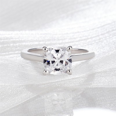 Classic Cushion Cut White Sapphire 925 Sterling Silver Engagement Ring