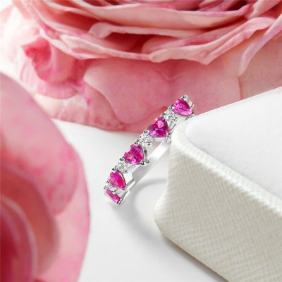 Heart Cut Pink Sapphire 925 Sterling Silver Women's Band