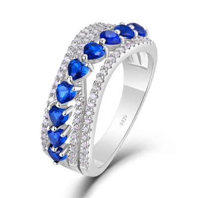  Heart Cut Blue Sapphire Cross 925 Sterling Silver Women's Wedding Band