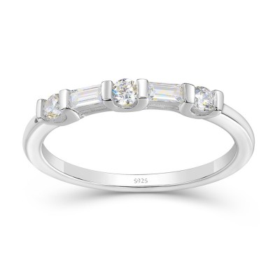 Simple Round Cut White Sapphire 925 Sterling Silver 3-Stone Wedding Band