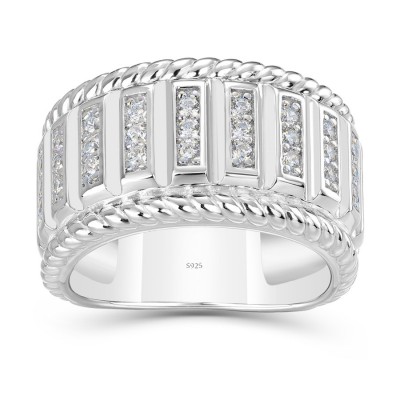 Round Cut White Sapphire 925 Sterling Silver Multi-Row Men's Wedding Band