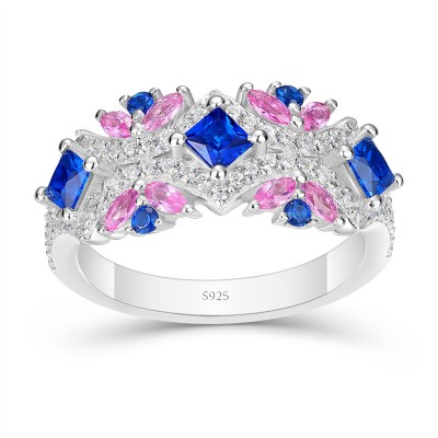 Princess Cut Blue Sapphire 925 Sterling Silver Women's Band