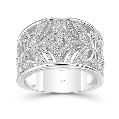 Vintage Round Cut White Sapphire 925 Sterling Silver Women's Band