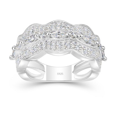 Marquise Cut White Sapphire 925 Sterling Silver Women's Band