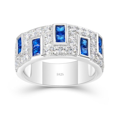 Princess Cut Blue Sapphire 925 Sterling Silver Women's Band