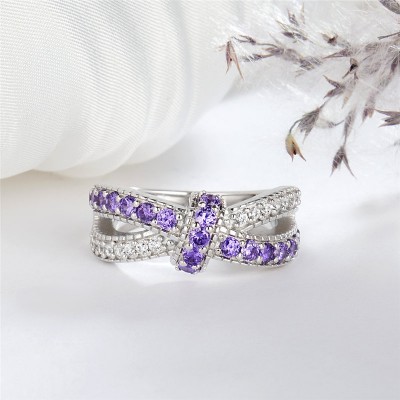 Round Cut Amethyst and White Sapphire Infinity Knot Women's Ring 