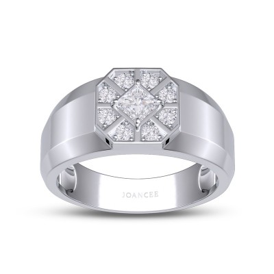 Princess Cut White Sapphire 925 Sterling Silver Men's Ring